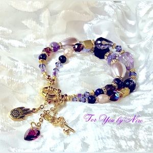 Bracelet amethyst, pearl,swarosky, lavender jade